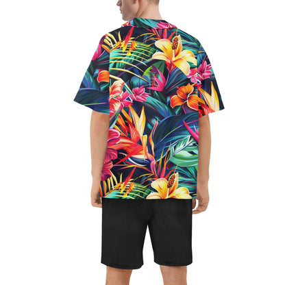 Neduz Mens Regular Fit Floral Hawaiian Short Sleeve Shirt and Shorts Set