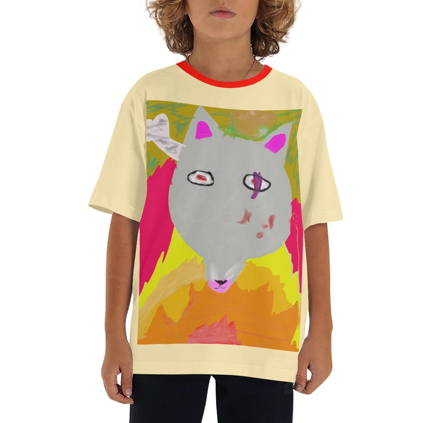 Sammi Designs Fire Wolf Childrens Loose Fit Short Sleeve T-Shirt