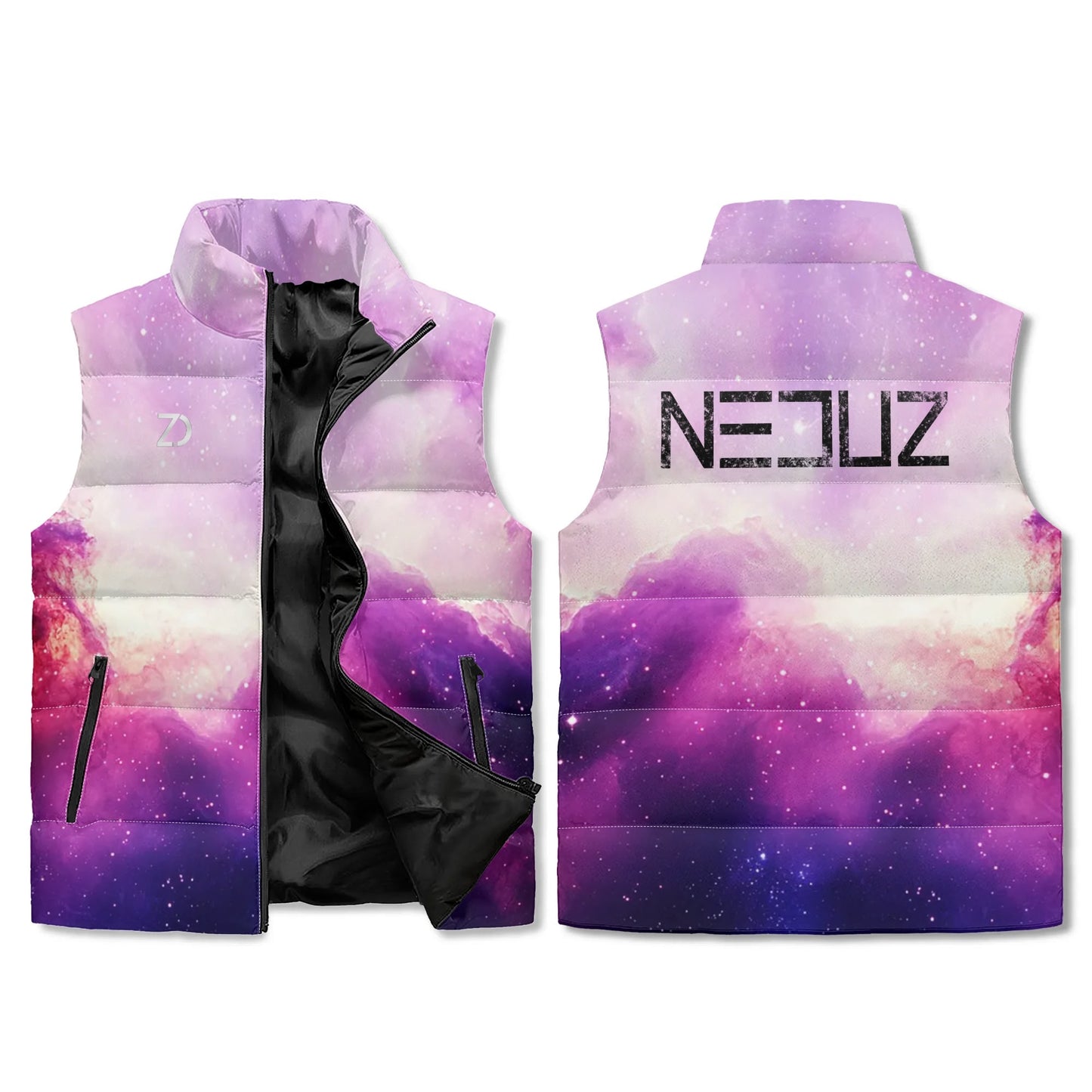 Neduz Unisex Lightweight All Over Printing Stand Collar Zip Up Puffer Vest