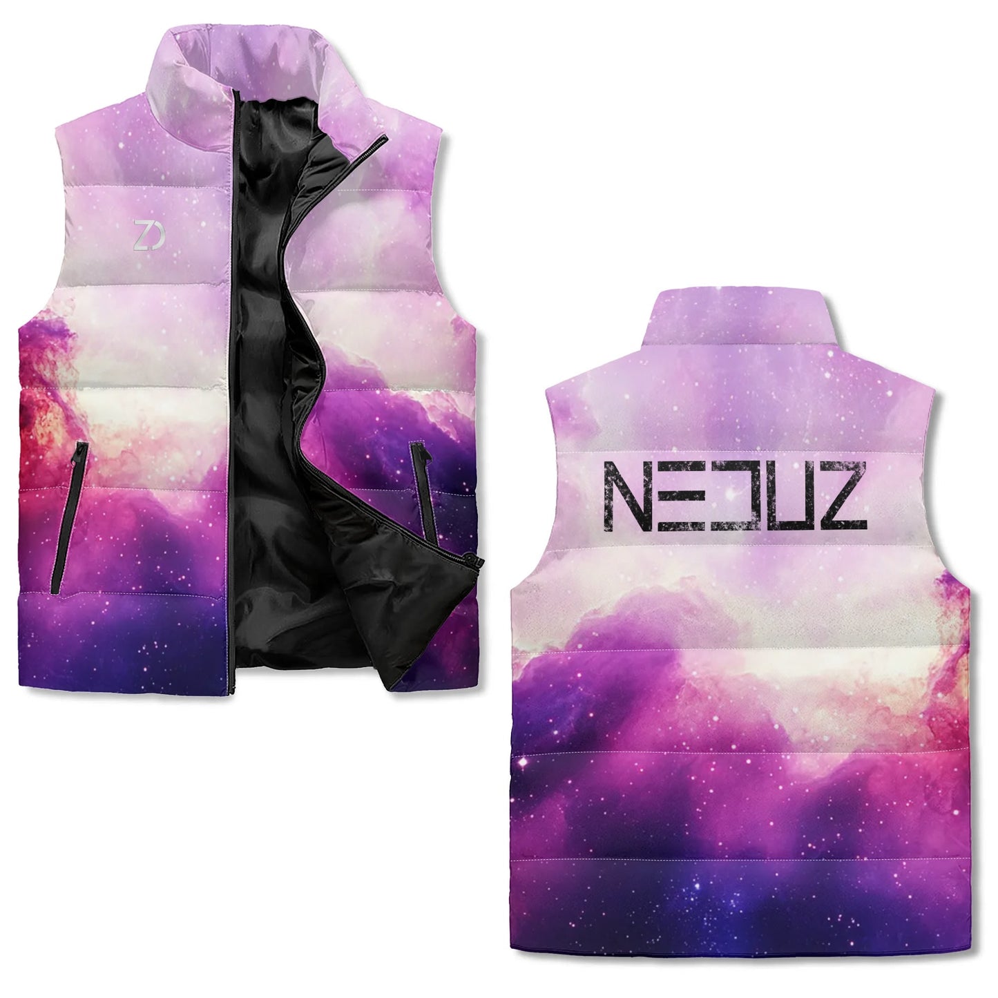 Neduz Unisex Lightweight All Over Printing Stand Collar Zip Up Puffer Vest