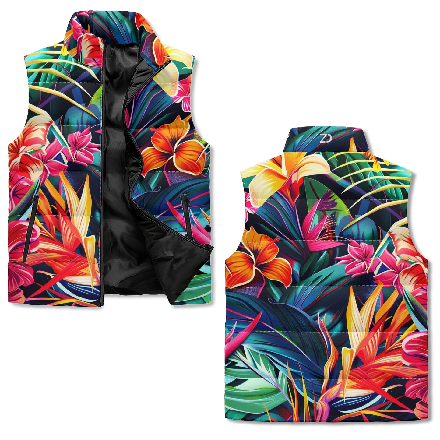 Neduz Floral Unisex Lightweight Stand Collar Zip Up Puffer Vest