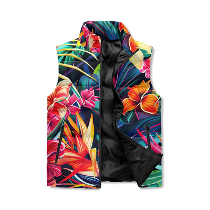 Neduz Floral Unisex Lightweight Stand Collar Zip Up Puffer Vest