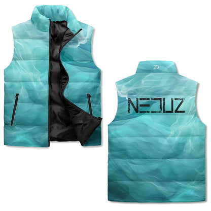 Neduz Aquatic Smoke Unisex Lightweight All Over Printing Stand Collar Zip Up Puffer Vest