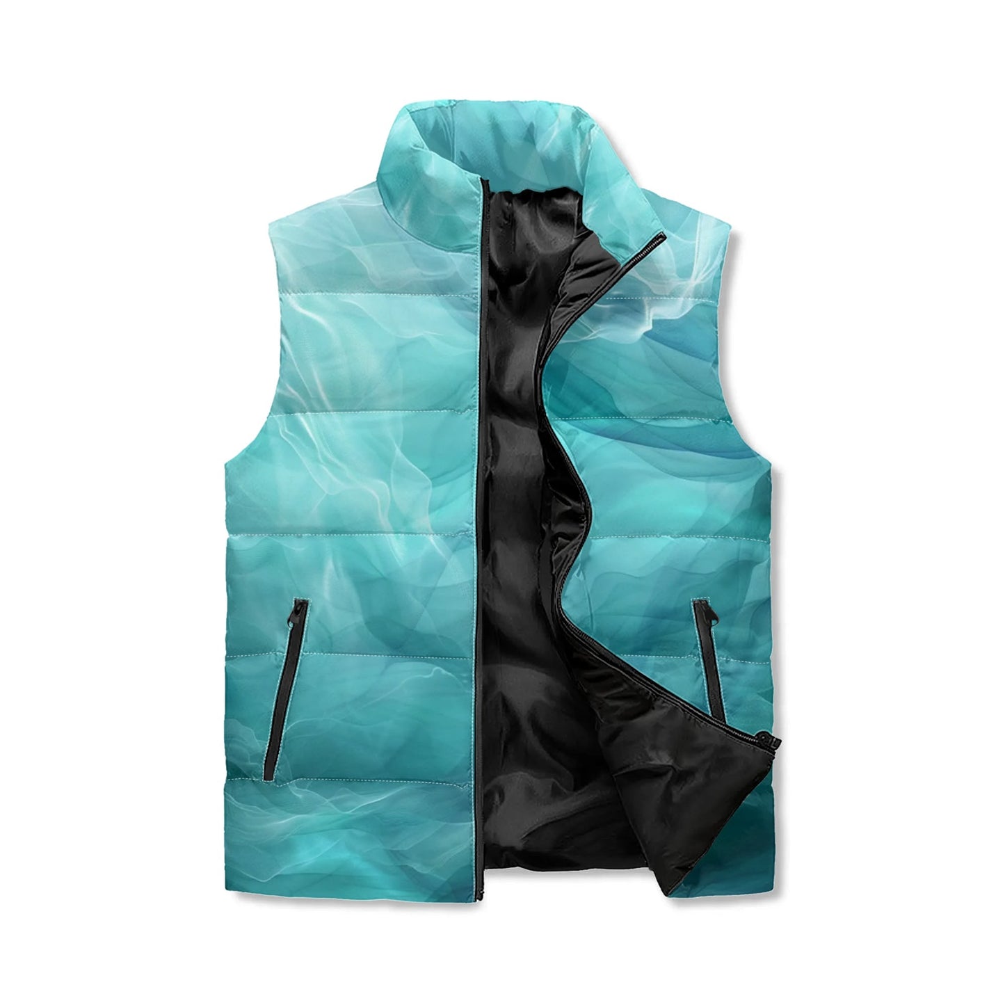 Neduz Aquatic Smoke Unisex Lightweight All Over Printing Stand Collar Zip Up Puffer Vest