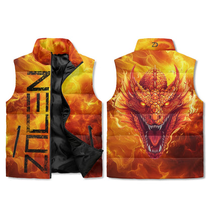 Neduz Fiery Dragon Unisex Lightweight All Over Printing Stand Collar Zip Up Puffer Vest