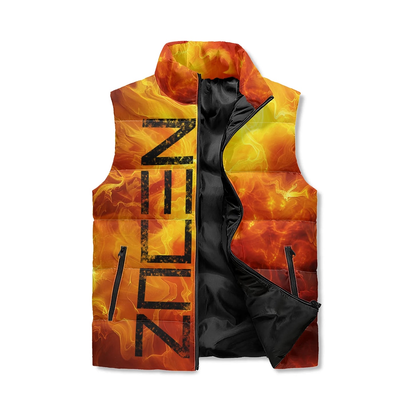 Neduz Fiery Dragon Unisex Lightweight All Over Printing Stand Collar Zip Up Puffer Vest