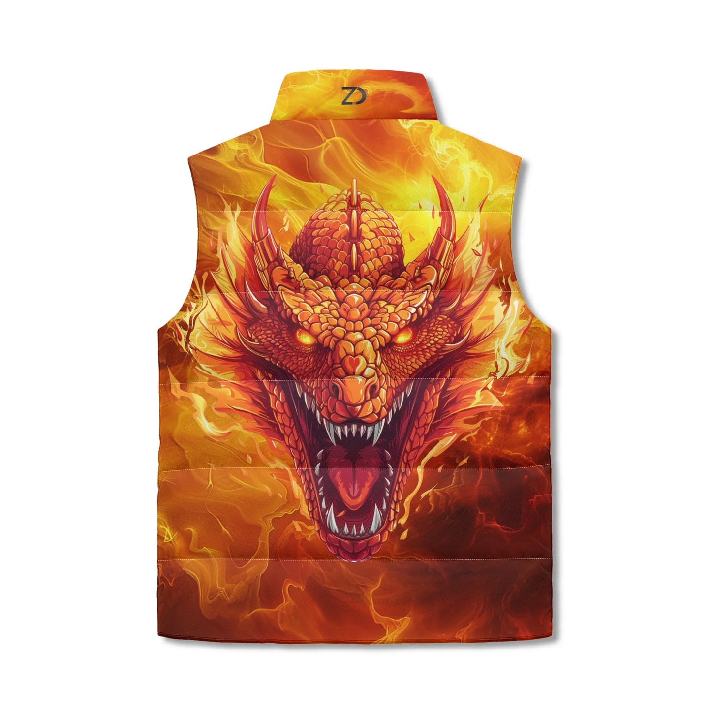 Neduz Fiery Dragon Unisex Lightweight All Over Printing Stand Collar Zip Up Puffer Vest