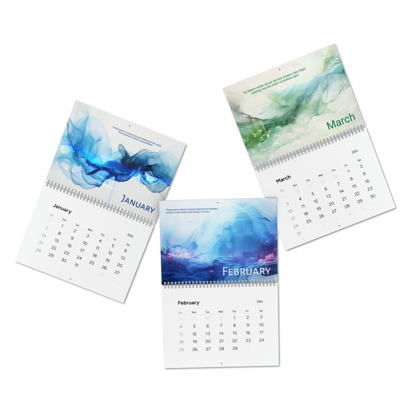 2024 Dreamscape Wall Calendar by Neduz Designs - Inspirational Quotes, Scenic Landscapes, Multiple Finishes