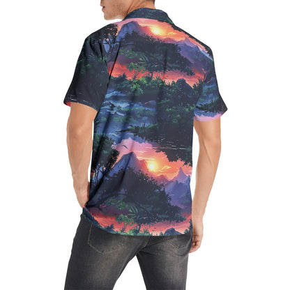 Neduz Men's Sunset Jungle Short Sleeve Shirt