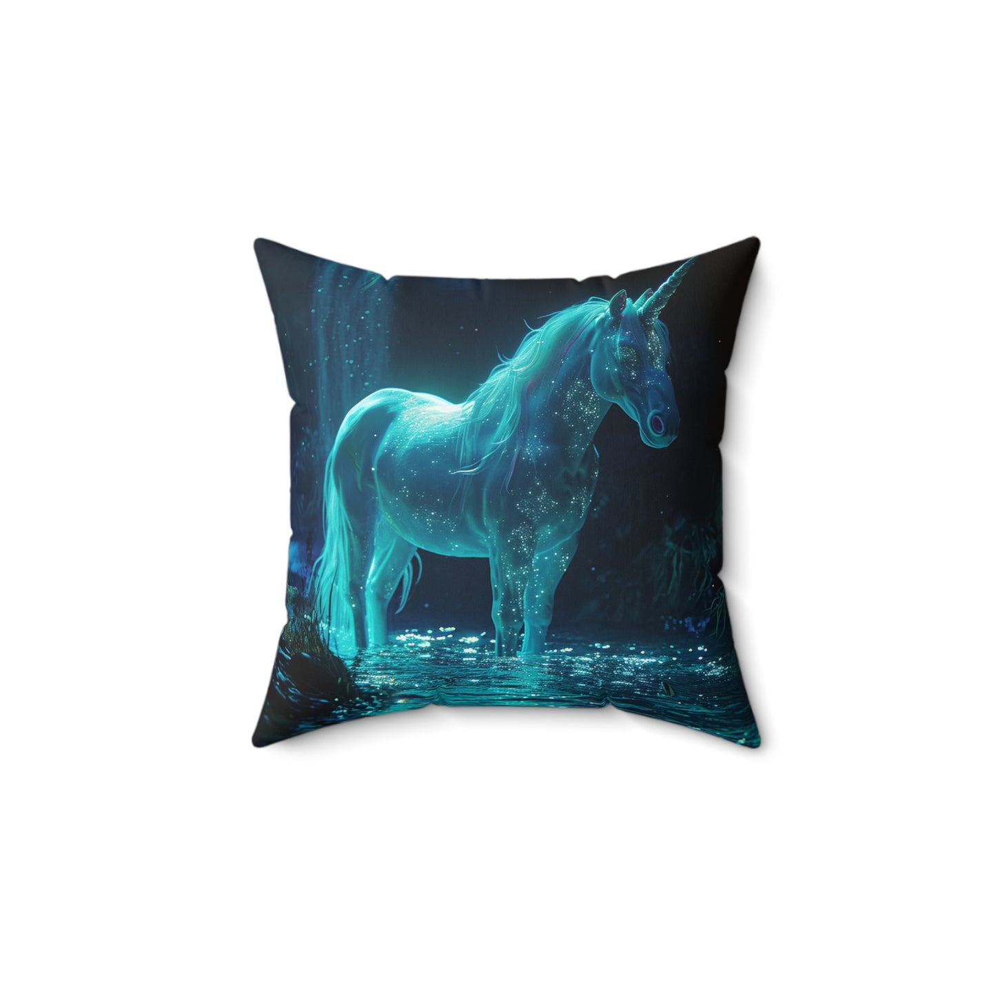 Neduz Enchanted Forest Unicorn Pillow - Spun Polyester Square Pillow with Waterfall Unicorn Print