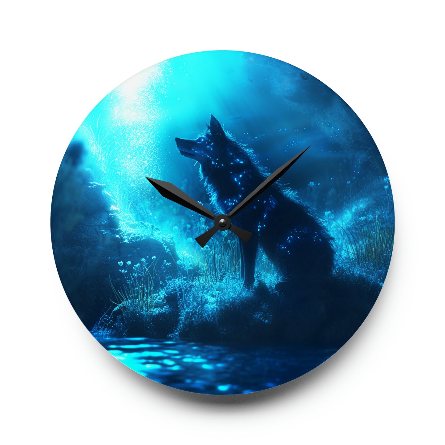 Neduz Acrylic Spirit Wolf Wall Clock - Mystical Forest Wolf Clock in Round or Square Shape