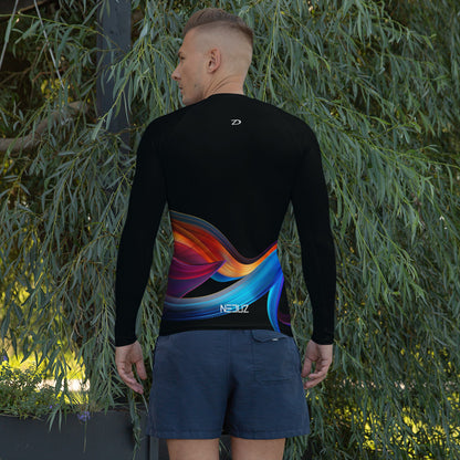 Neduz Men's Long-Sleeved UPF 50+ Rash Guard with Abstract Art Design