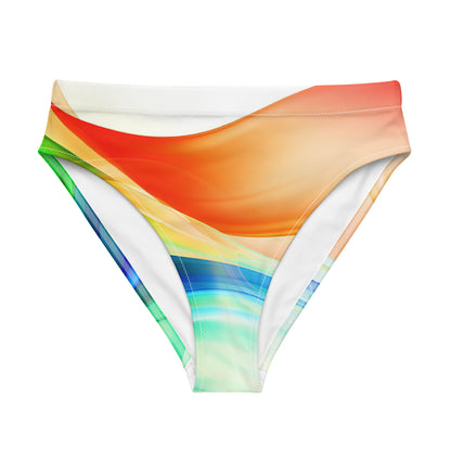 Neduz Colorful Waves Eco-Friendly Recycled High-Waisted Bikini Bottom with UPF 50+