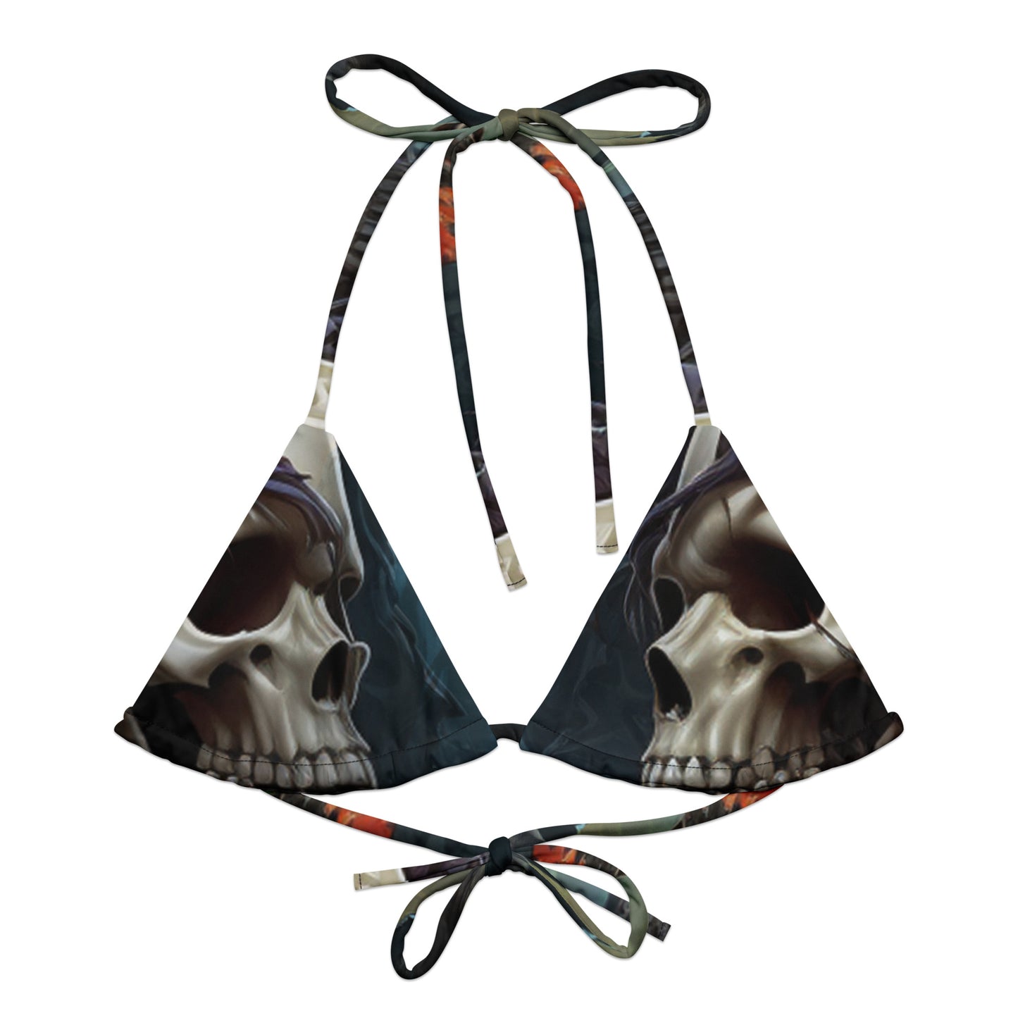 Neduz Skulls Eco-Friendly Recycled Padded String Bikini Top with UPF 50+