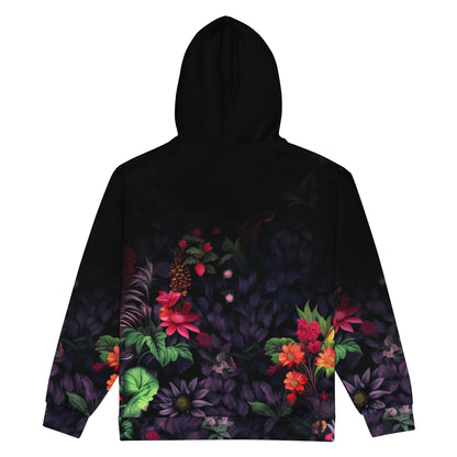 Neduz Floral Dark Background Unisex Zip Hoodie - Eco-Friendly Recycled Polyester with Soft Fleece Interior