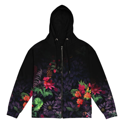 Neduz Floral Dark Background Unisex Zip Hoodie - Eco-Friendly Recycled Polyester with Soft Fleece Interior