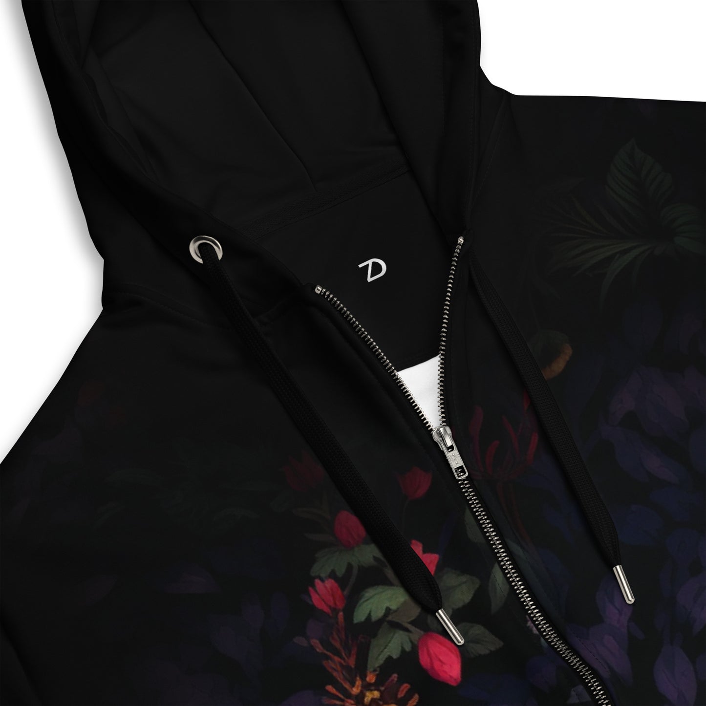 Neduz Floral Dark Background Unisex Zip Hoodie - Eco-Friendly Recycled Polyester with Soft Fleece Interior