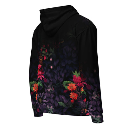 Neduz Floral Dark Background Unisex Zip Hoodie - Eco-Friendly Recycled Polyester with Soft Fleece Interior