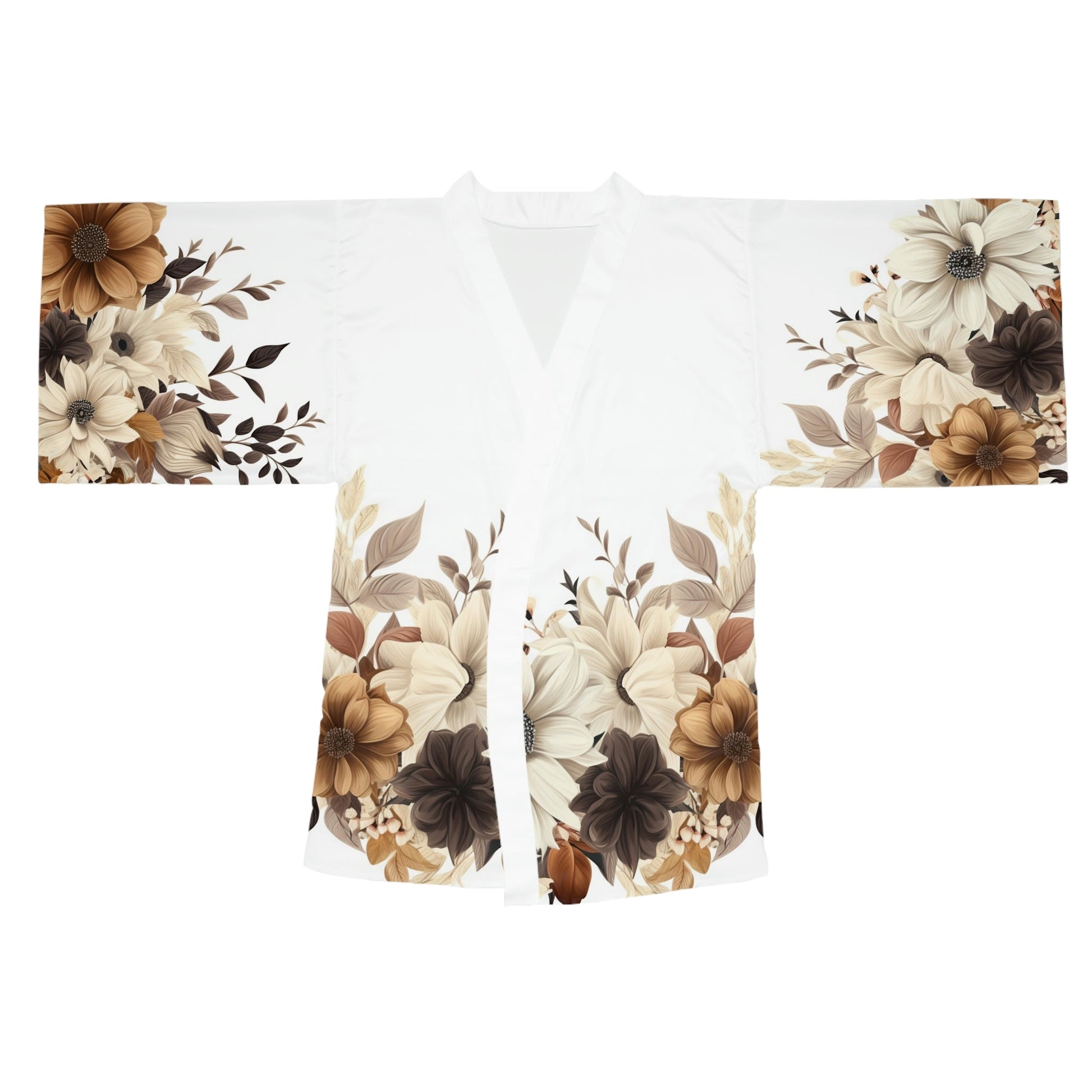 2 Brown Flowered Long Sleeve Kimono Robe by Neduz Designs