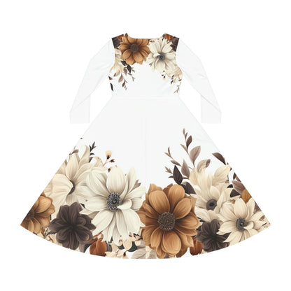 3 Brown Flowered Women’s Long Sleeve Dance Dress by Neduz
