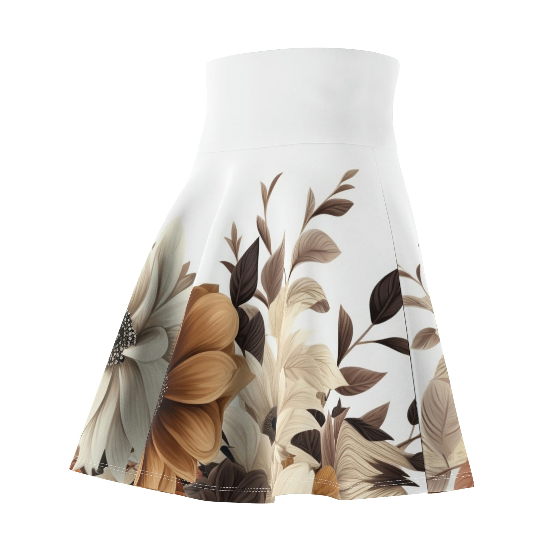 33 Brown Flowered Women’s Skater Skirt by Neduz Designs