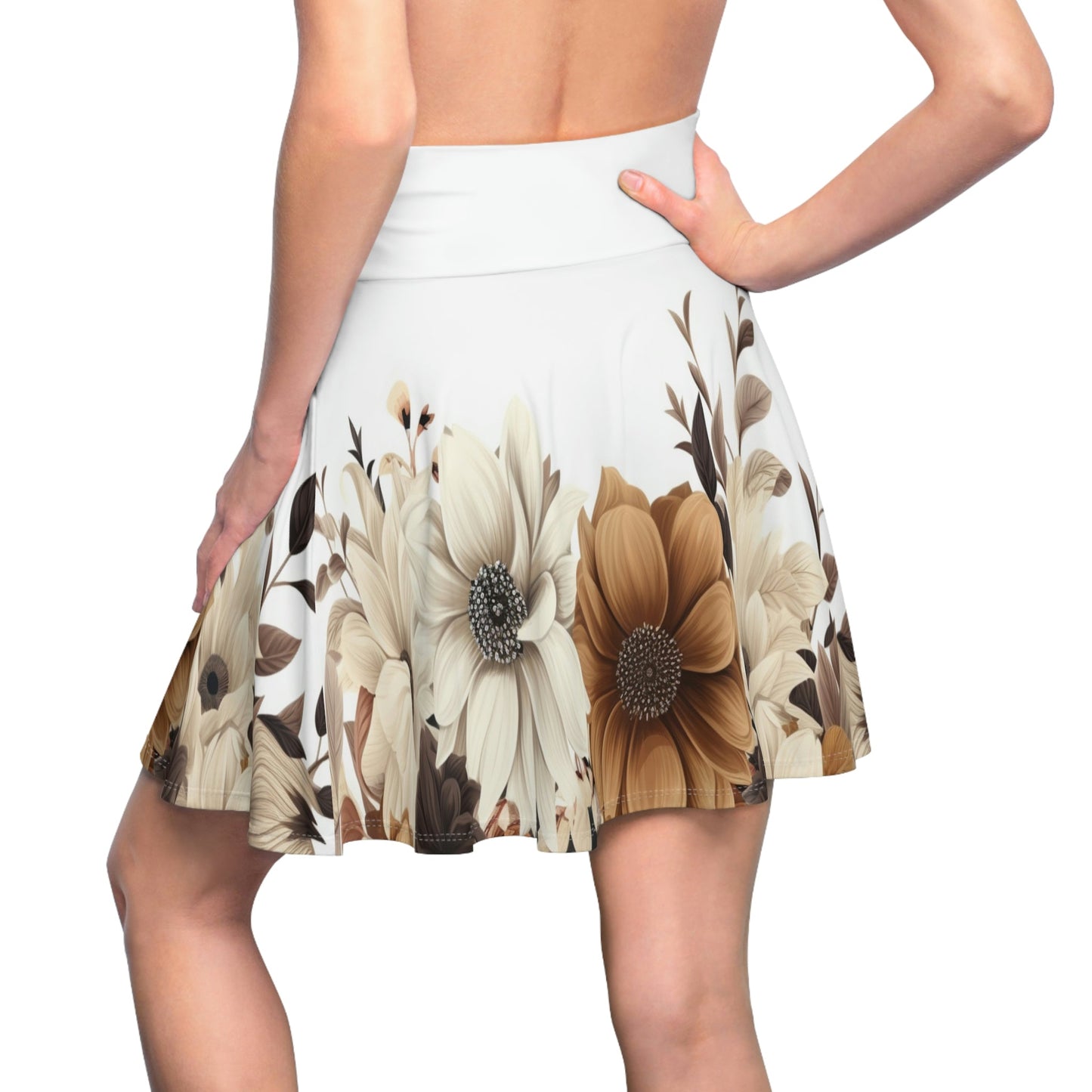 S / 4 oz. 15 Brown Flowered Women’s Skater Skirt by Neduz