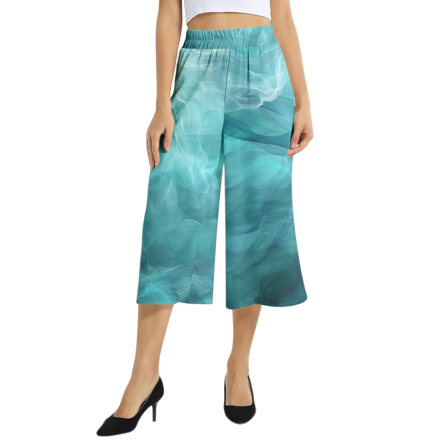 Neduz Elements Flow Aquatic Smoke Elastic Waist Capris Wide Leg Pant