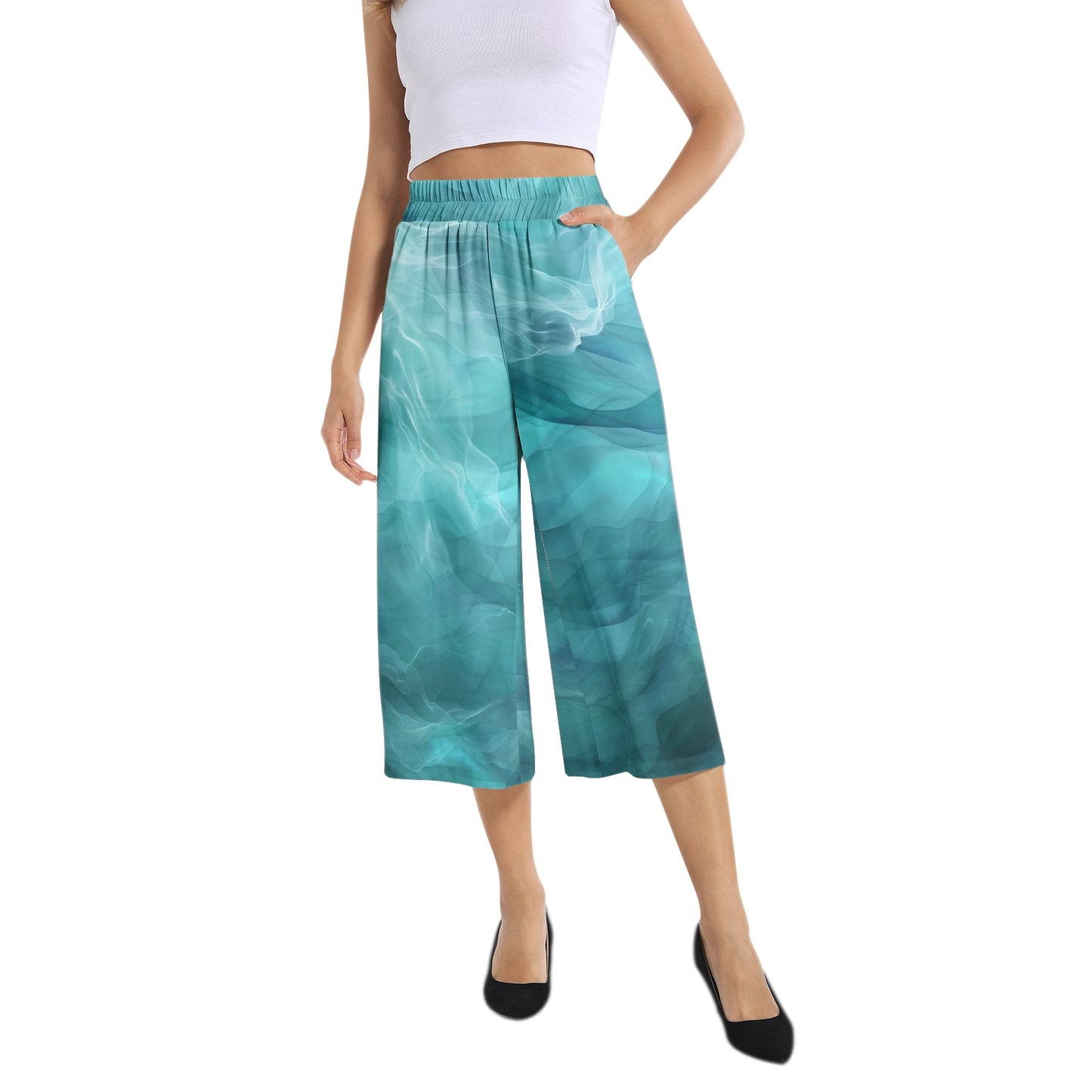 Neduz Elements Flow Aquatic Smoke Elastic Waist Capris Wide Leg Pant