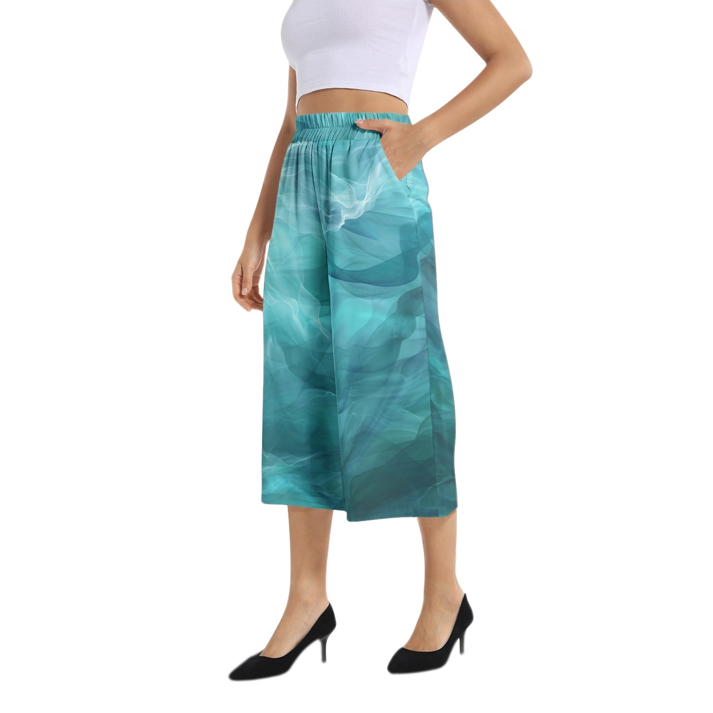 Neduz Elements Flow Aquatic Smoke Elastic Waist Capris Wide Leg Pant