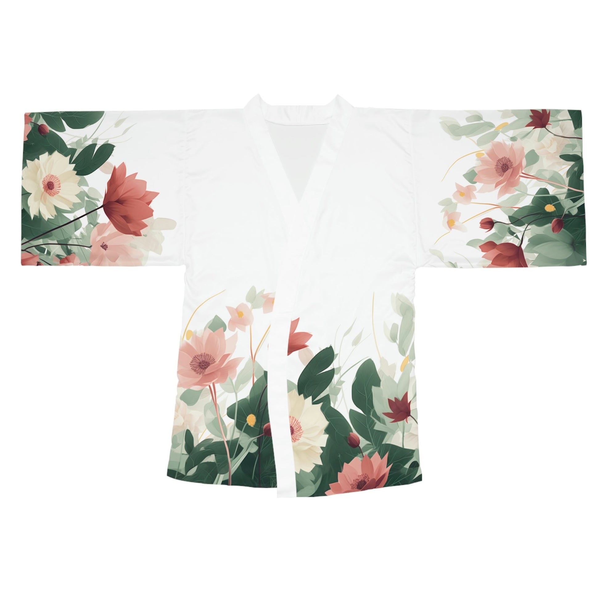 XS / White 1 Flowers Long Sleeve Kimono Robe by Neduz