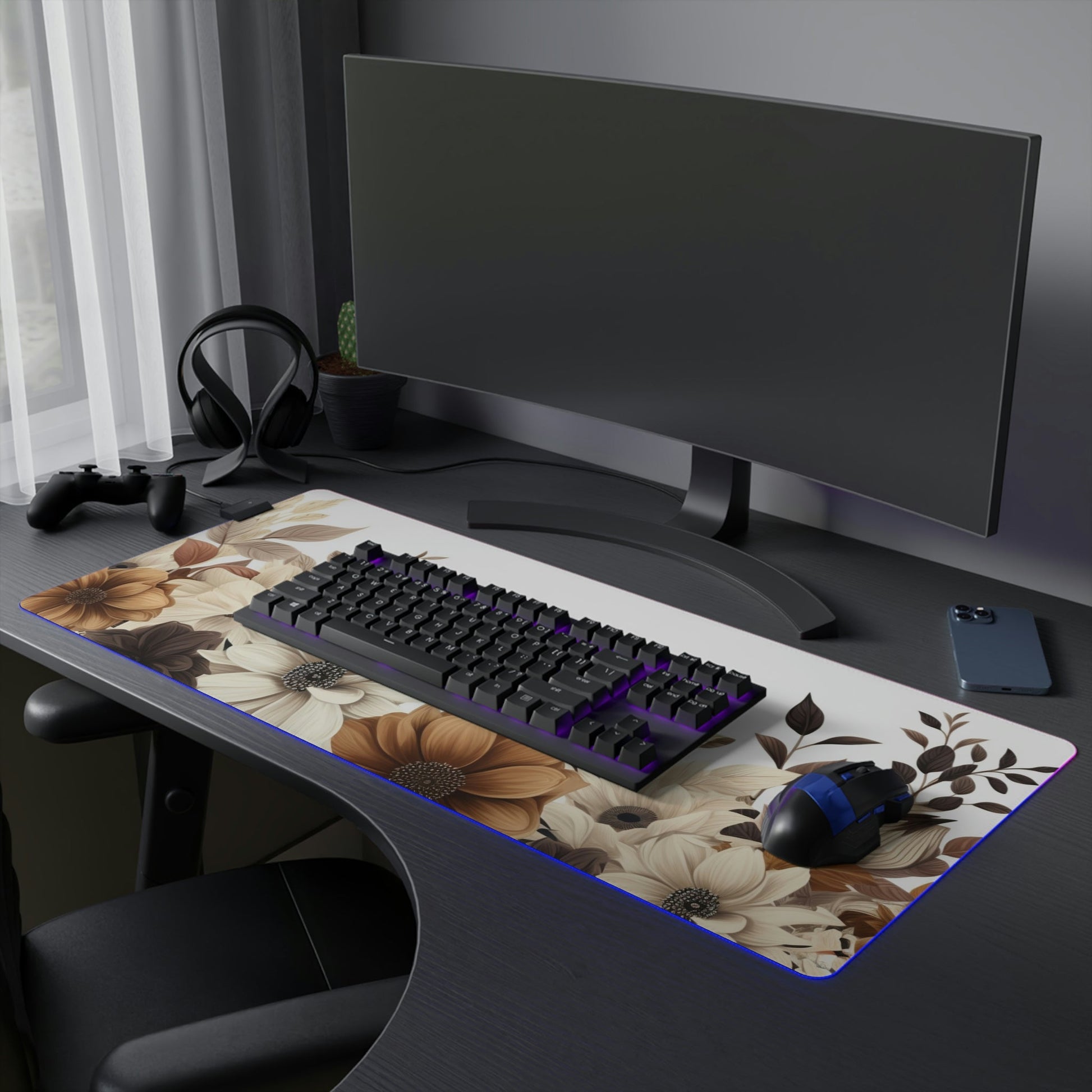 6 Neduz Brown Flowered LED Gaming Mouse Pad with 14