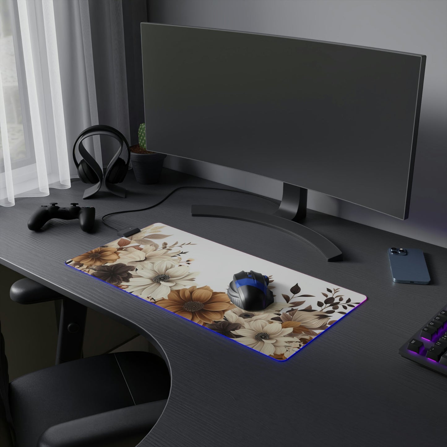 13 Neduz Brown Flowered LED Gaming Mouse Pad with 14