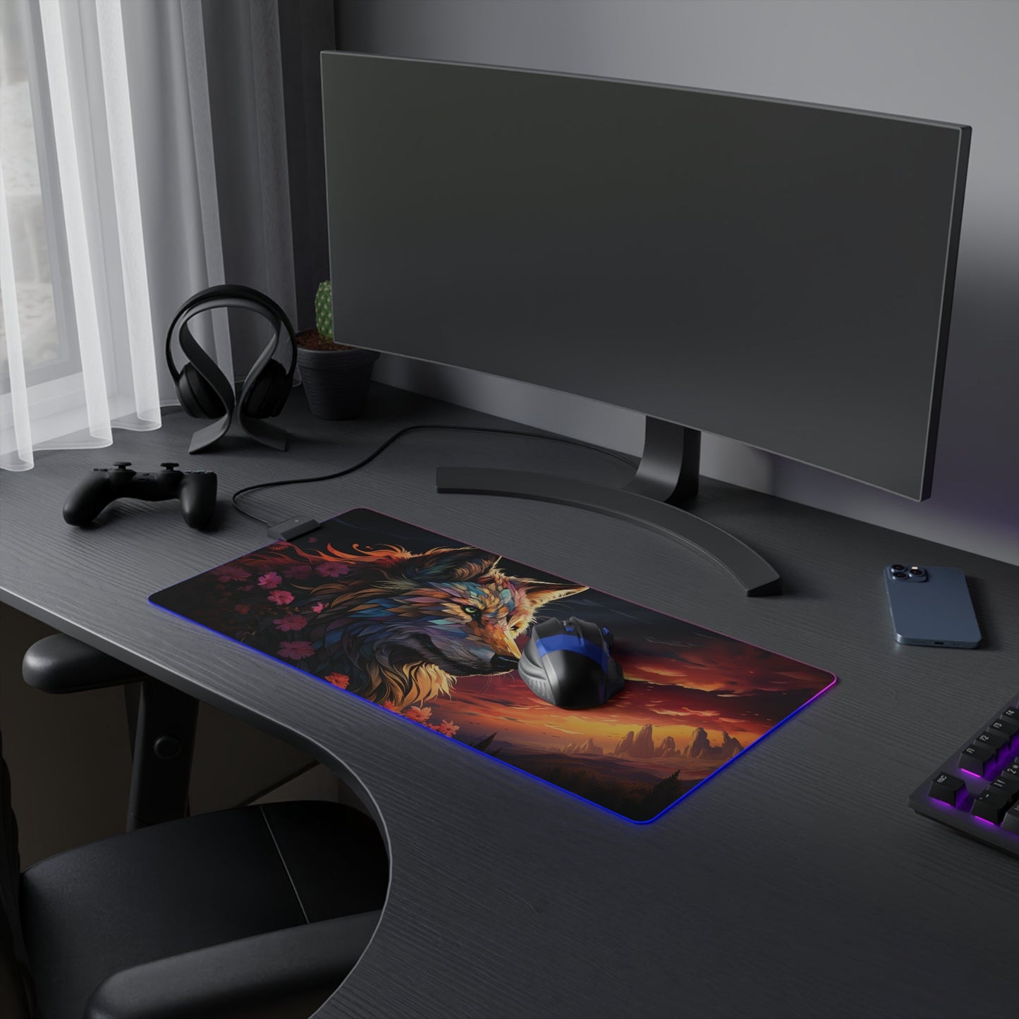 15 Neduz Dawn Wolf LED Gaming Mouse Pad with 14 Different