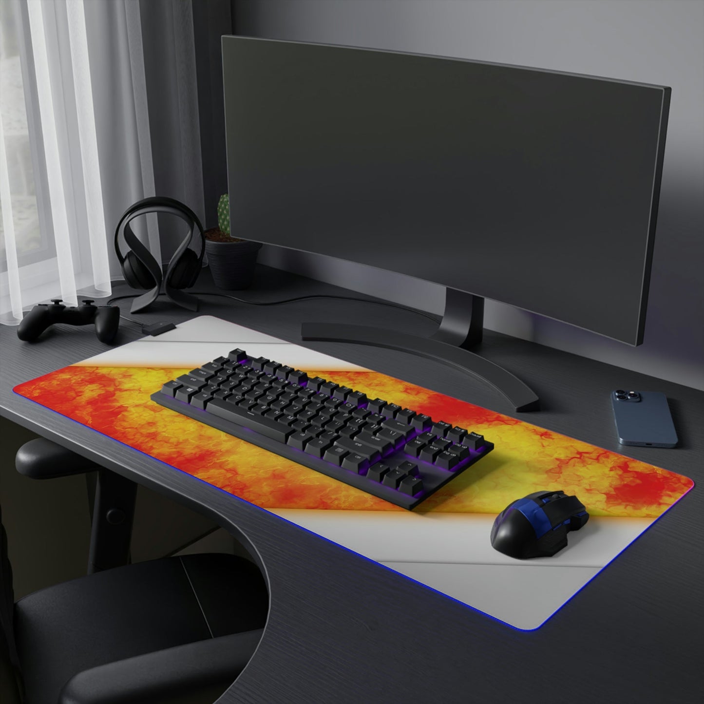 7 Neduz LED Gaming Mouse Pad with Clean Steel Flames Design