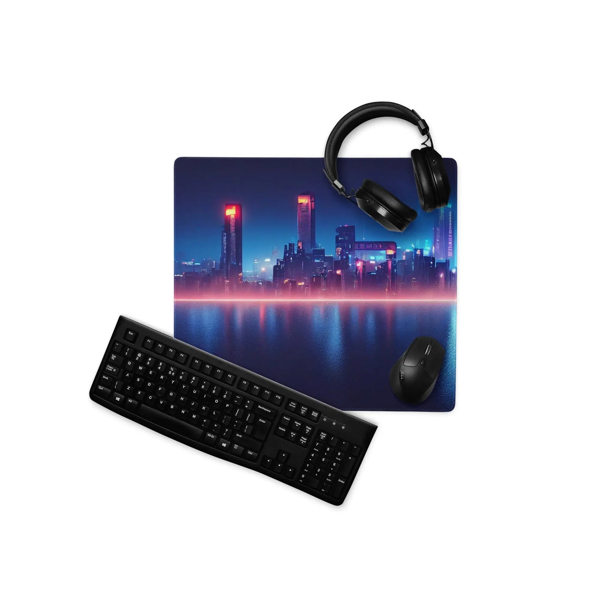 18″×16″ 2 Neon Nights Skyline Gaming mouse pad