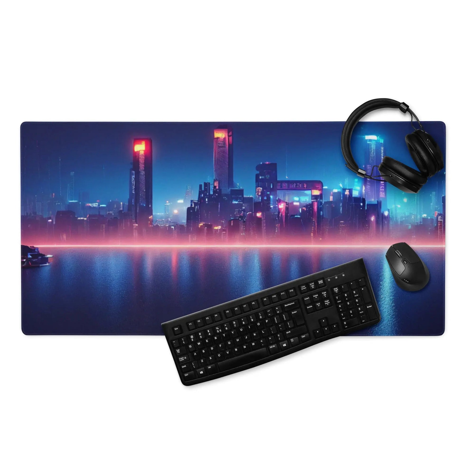 36″×18″ 1 Neon Nights Skyline Gaming mouse pad