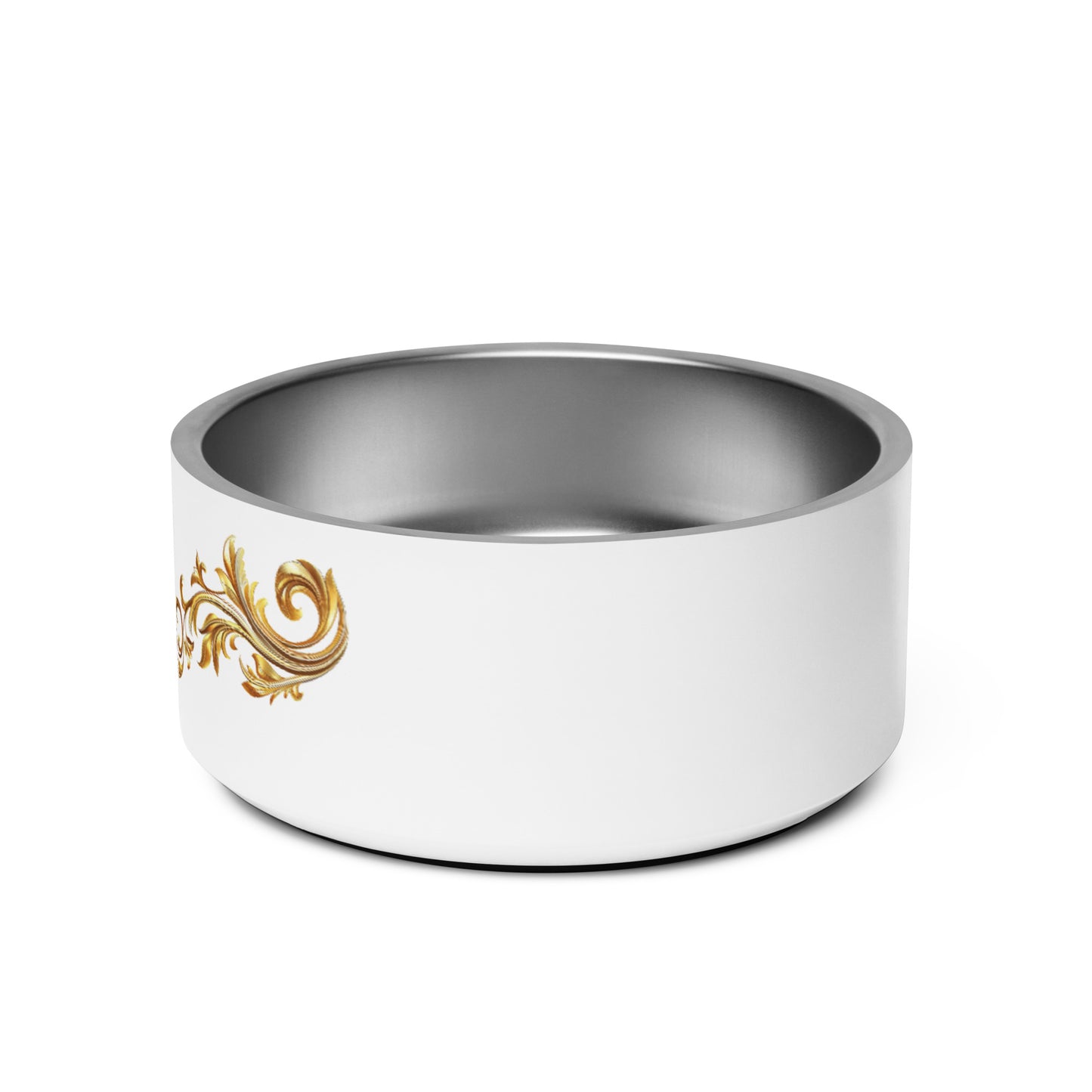 Neduz Luxury Golden Ornamental White Pet Bowl - Stainless Steel with Anti-Slip Base, Dishwasher Safe