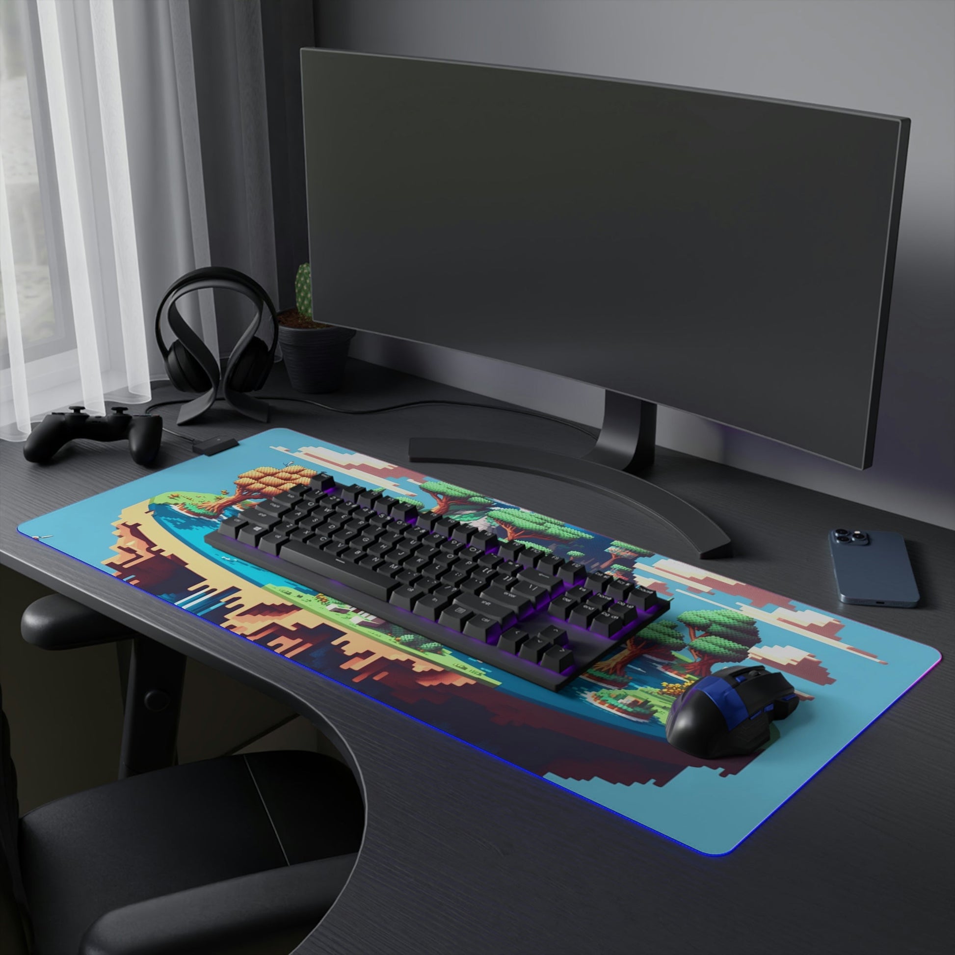 7 Pixel Art Flat World LED Gaming Mouse Pad with 14