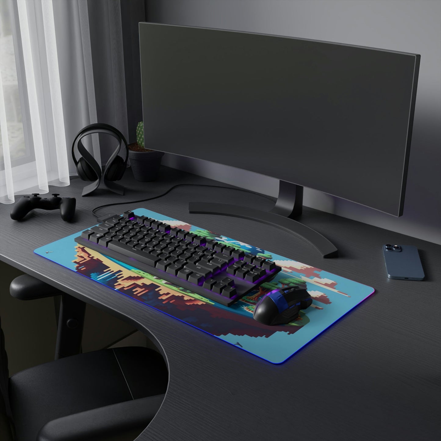 20 Pixel Art Flat World LED Gaming Mouse Pad with 14
