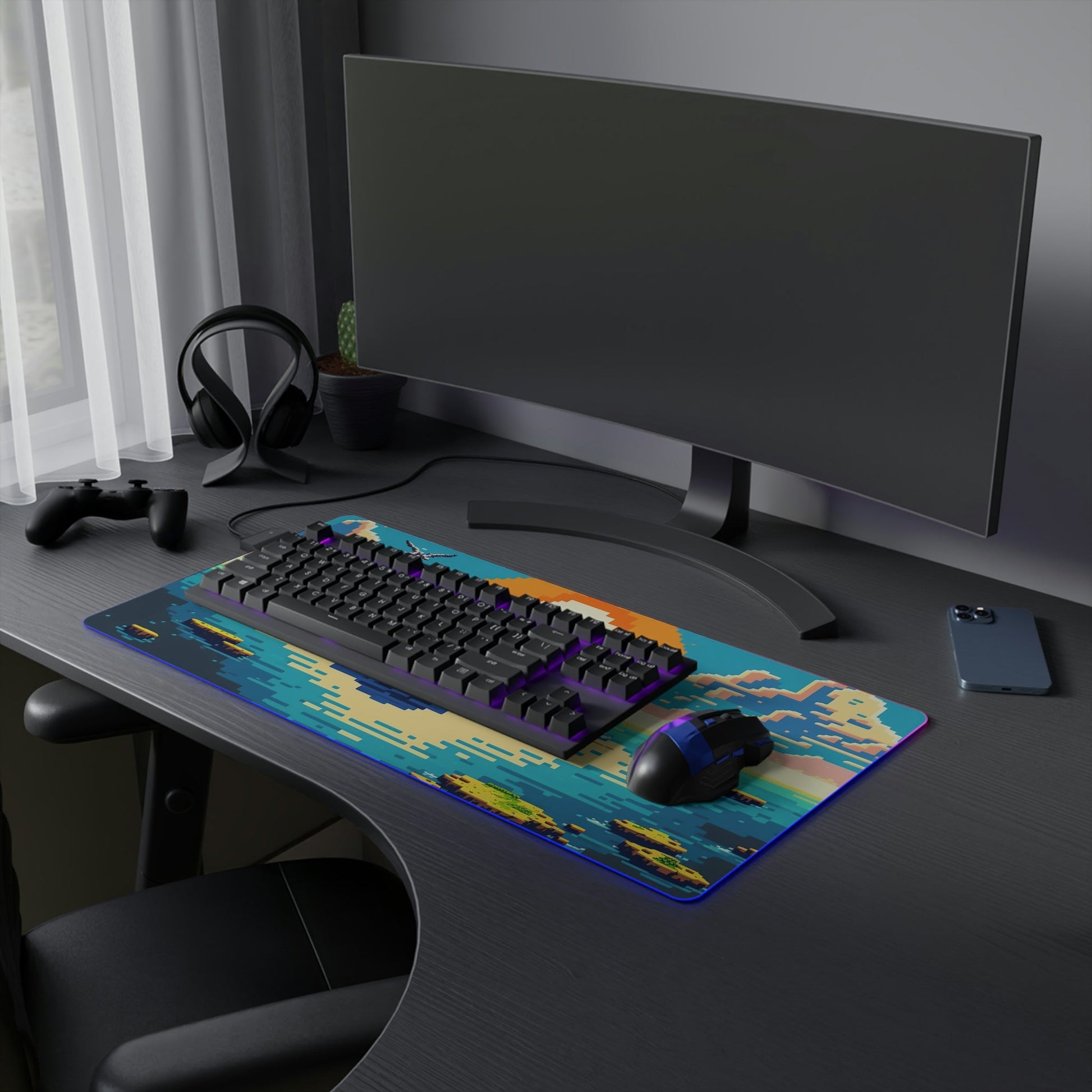 20 Pixel Art Peaceful Island LED Gaming Mouse Pad with 14