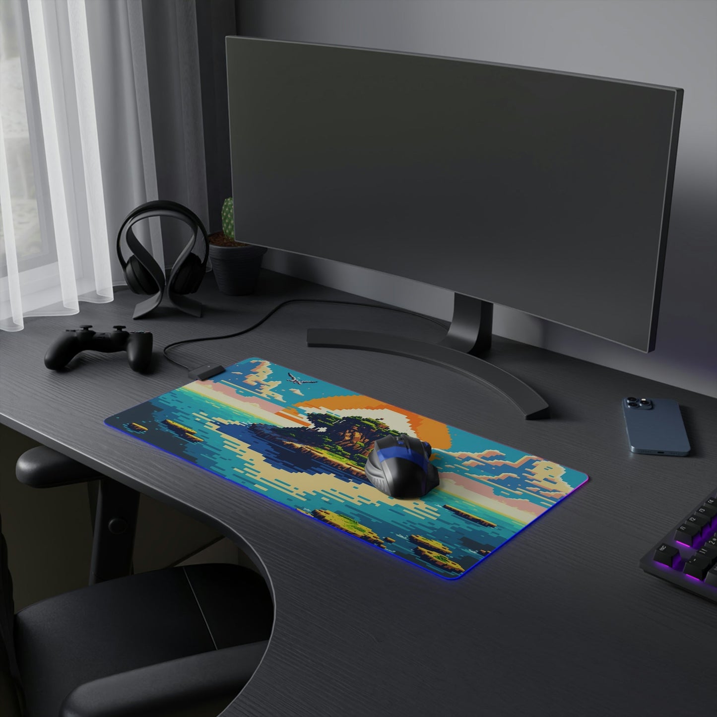 13 Pixel Art Peaceful Island LED Gaming Mouse Pad with 14