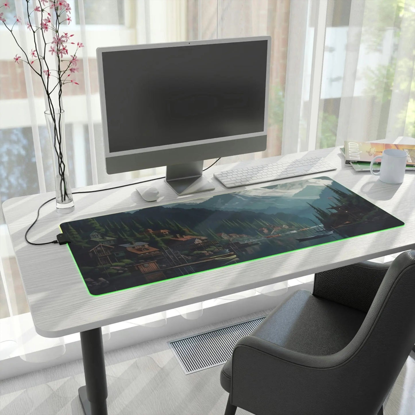 27 Pixel Art River Village LED Gaming Mouse Pad with 14