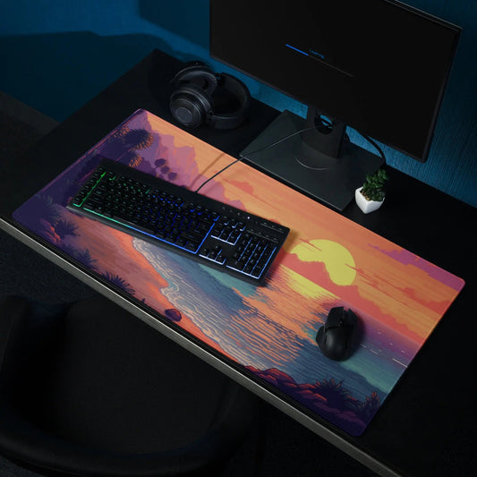 36″×18″ 1 Pixel Art Sunset Beach Gaming mouse pad by Neduz
