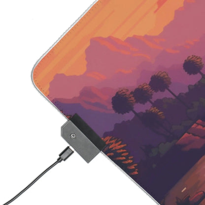 24 Pixel Art Sunset Beach LED Gaming Mouse Pad with 14