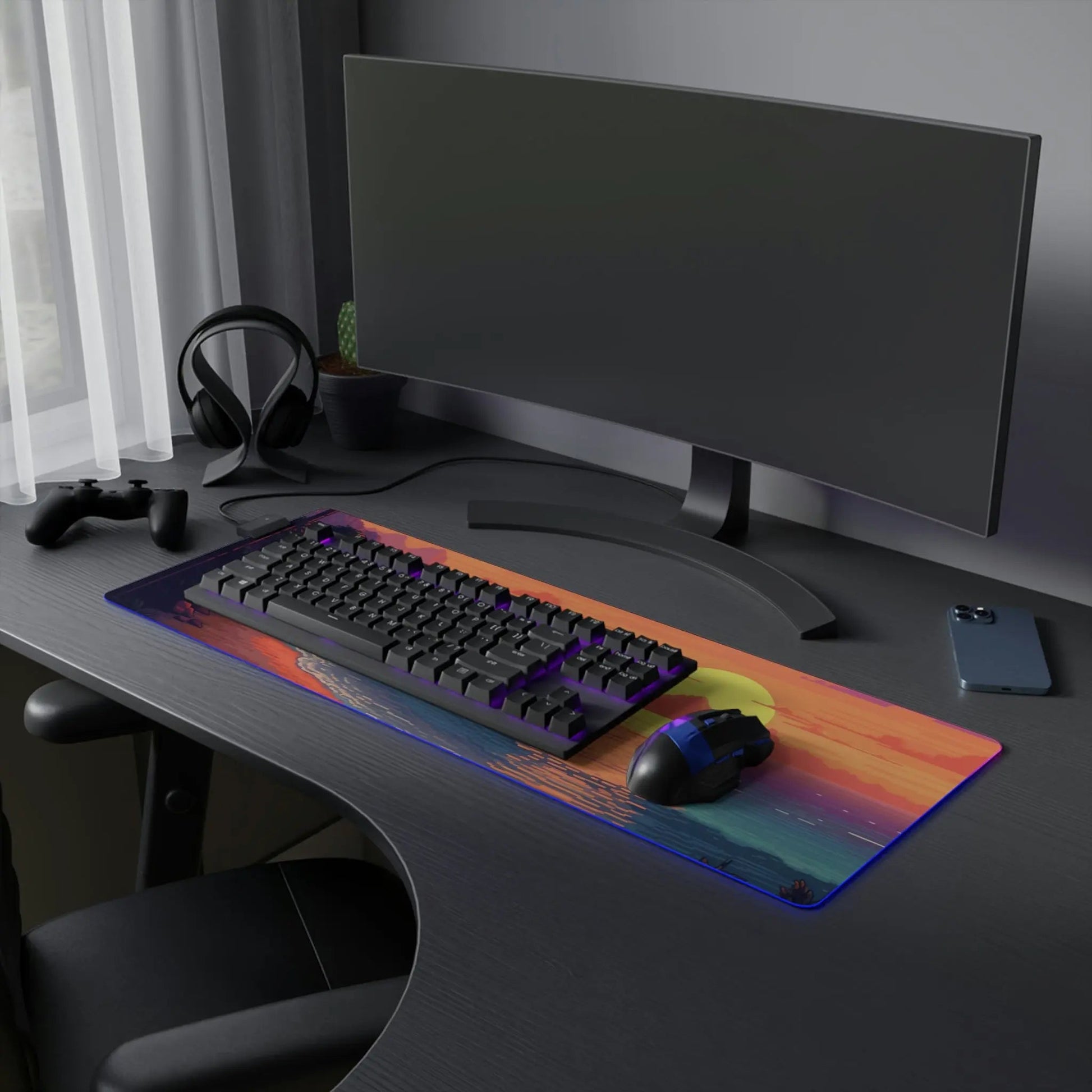 20 Pixel Art Sunset Beach LED Gaming Mouse Pad with 14