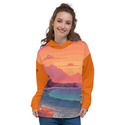 3 Pixel Art Sunset Beach Unisex Hoodie by Neduz Designs
