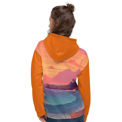 5 Pixel Art Sunset Beach Unisex Hoodie by Neduz Designs