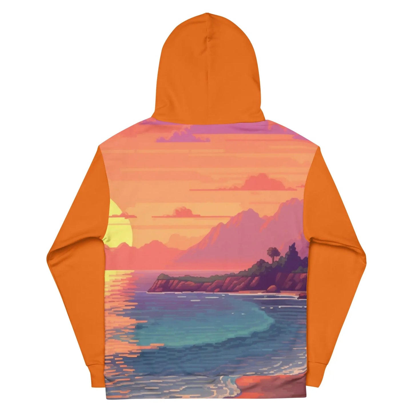 7 Pixel Art Sunset Beach Unisex Hoodie by Neduz Designs