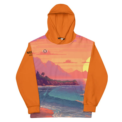 XS 1 Pixel Art Sunset Beach Unisex Hoodie by Neduz Designs