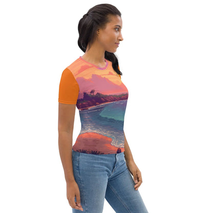 5 Pixel Art Sunset Beach Women’s T-shirt by Neduz Designs
